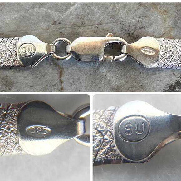 Sterling Silver 925 SU Italy Textured 6.5MM Wide Herringbone Chain Necklace 18" - Picture 9 of 16